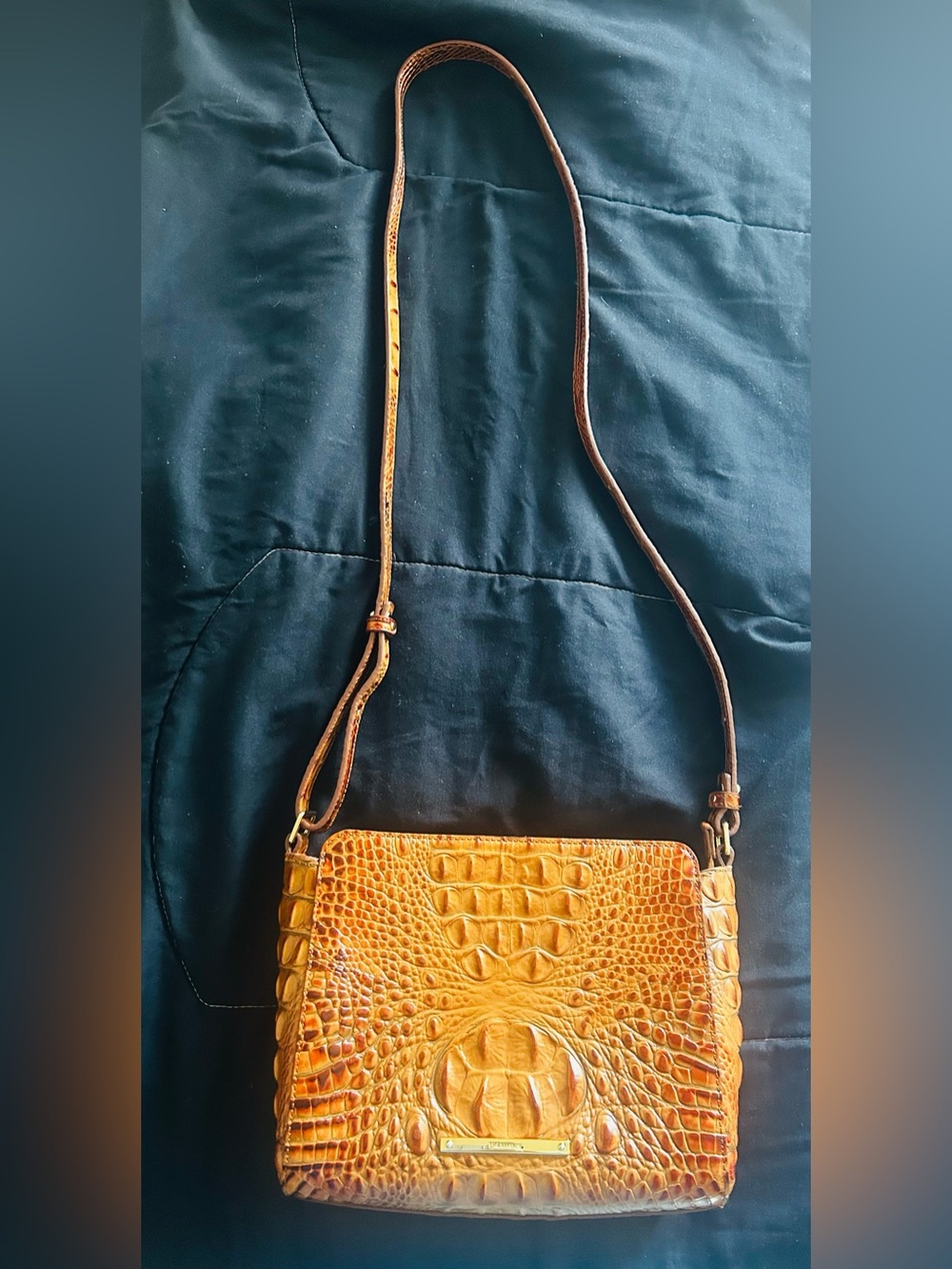 Brahmin Croc-Embossed Crossbody Bag in Cognac Brown